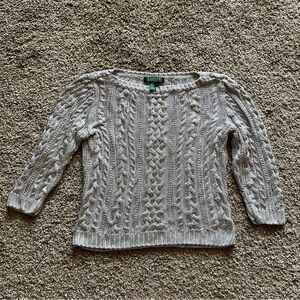 Lauren Ralph Lauren Silver Metallic Cable Knit Sweater